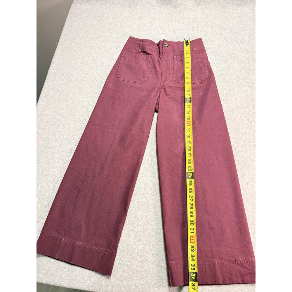 Women's Burgundy Maeve By Anthropogie Front Pockets Wide Leg Pants - Picture 10 of 13